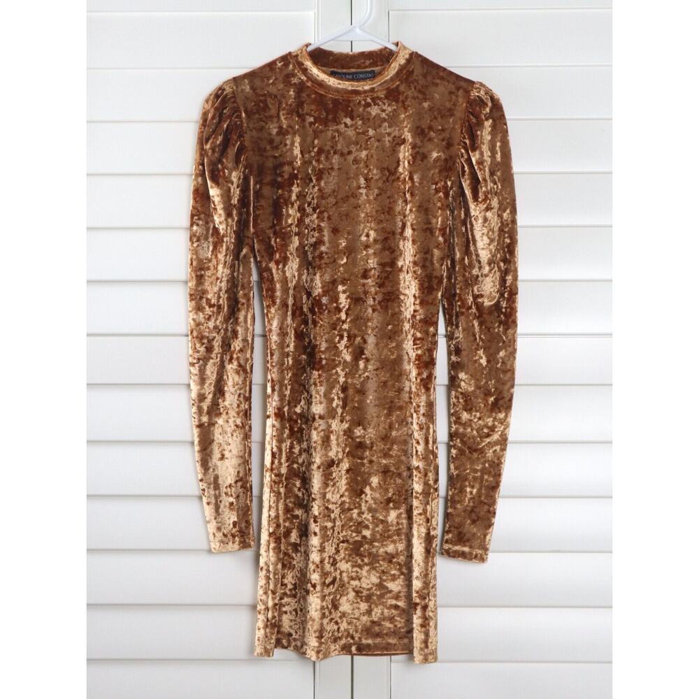 CAROLINE CONSTAS New York NWT $395 Lulu Mini Velvet Dress in Gold Size XS